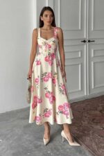 Φόρεμα Natus Τιραντέ Floral Εκρού